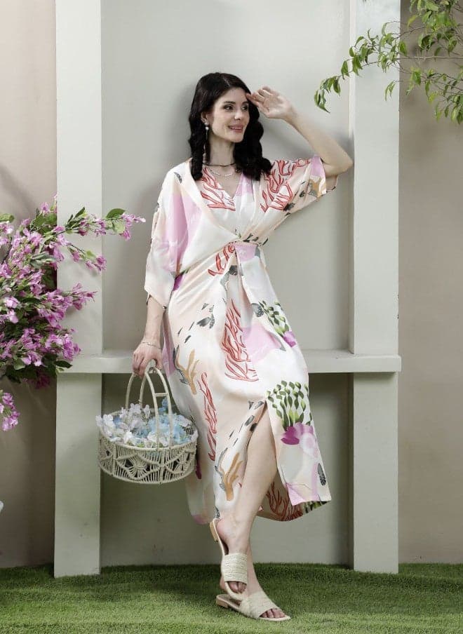 Floral Printed Crepe Midi Dress for Women