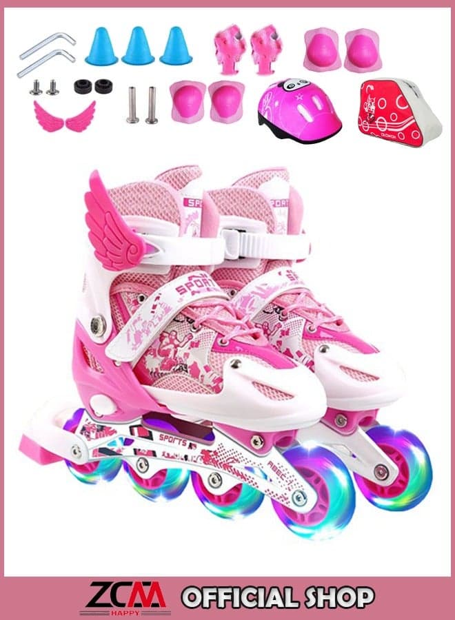 Adjustable Inline Skates Roller Skate Set with LED 4 Wheel Flashing Lights
