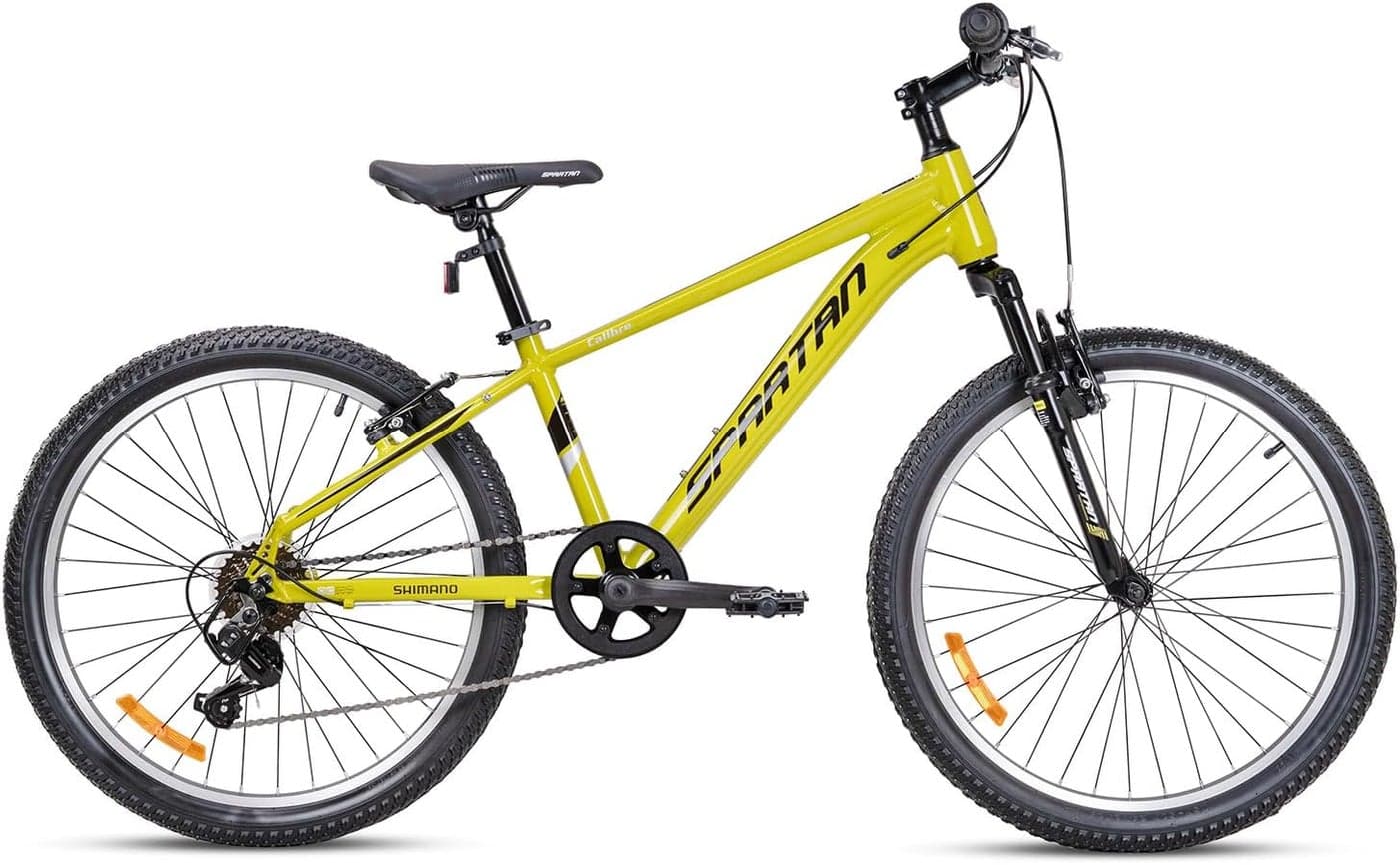 Calibre Hardtail 24-Inch Mountain Bike |24 Inch Wheel Size| 18-Speed Drivetrain |Front Suspension | Knobby Tires | Dual Brakes | Yellow