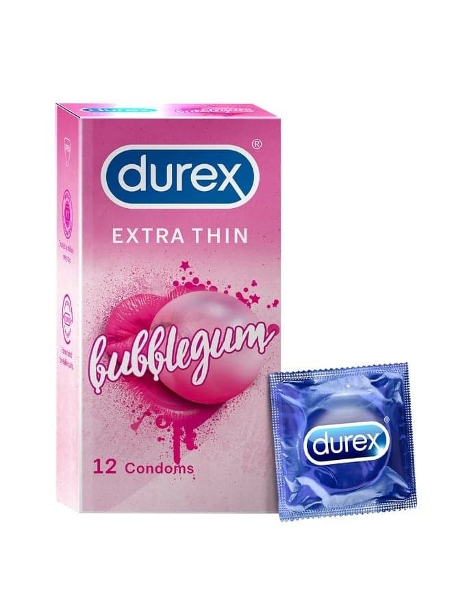 Durex Extra Thin Intense Bubblegum Flavoured Condoms For Men - 12s