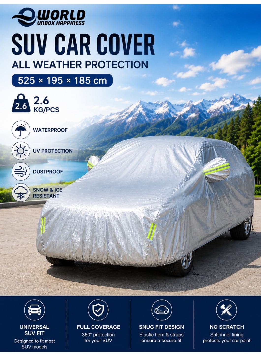 Premium SUV Car Cover Waterproof 3-Layer Protection - UV & Heat Resistant, Dust & Scratch Proof Full Car Cover for SUVs with Straps & Storage Bag