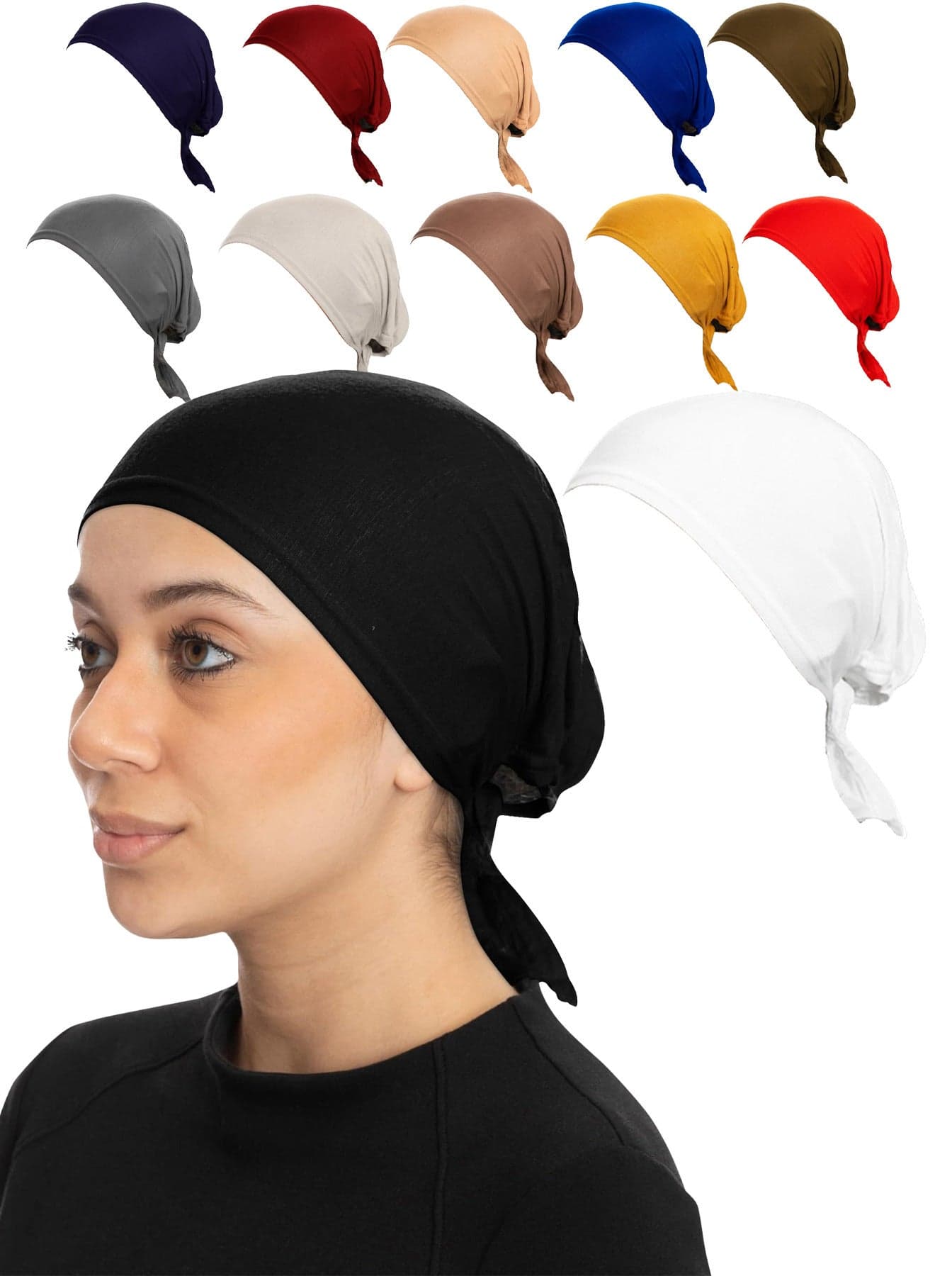 12 Pieces Under Scarf Head Wraps for Women Tie-Back Turban Caps Soft Breathable Undercaps for Hijab Bonnet Head Cover- Mixed Colors May Vary