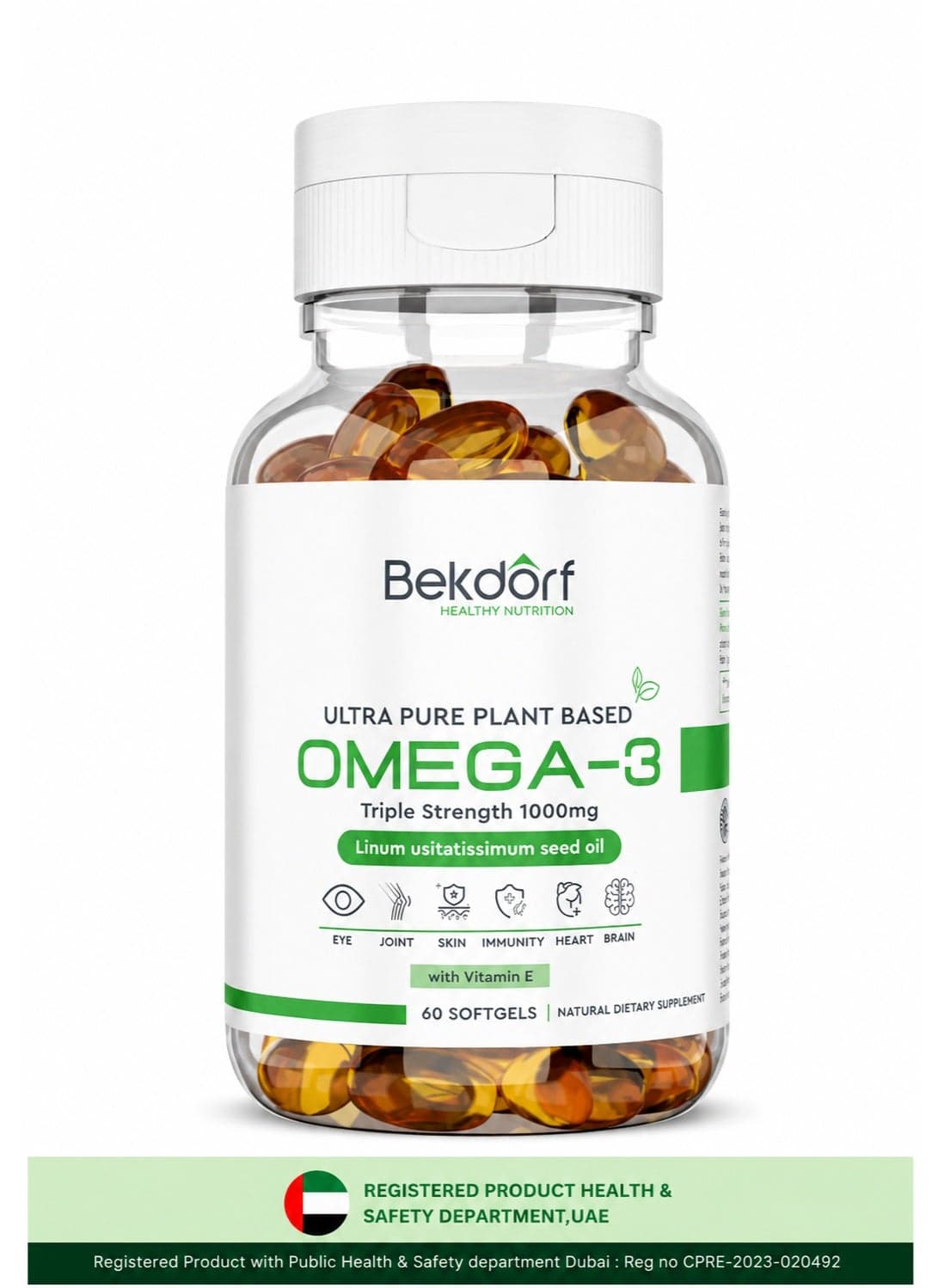 Plant Omega 3 With Vit E (60 Softgels)-Cardiovascular, Brain, Skin and Eye Health