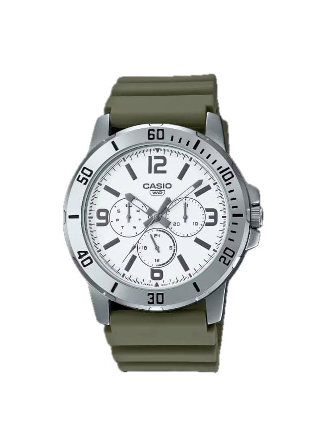 Men's Analog White Dial Green Resin Band Watch MTP-VD300-3BUDF