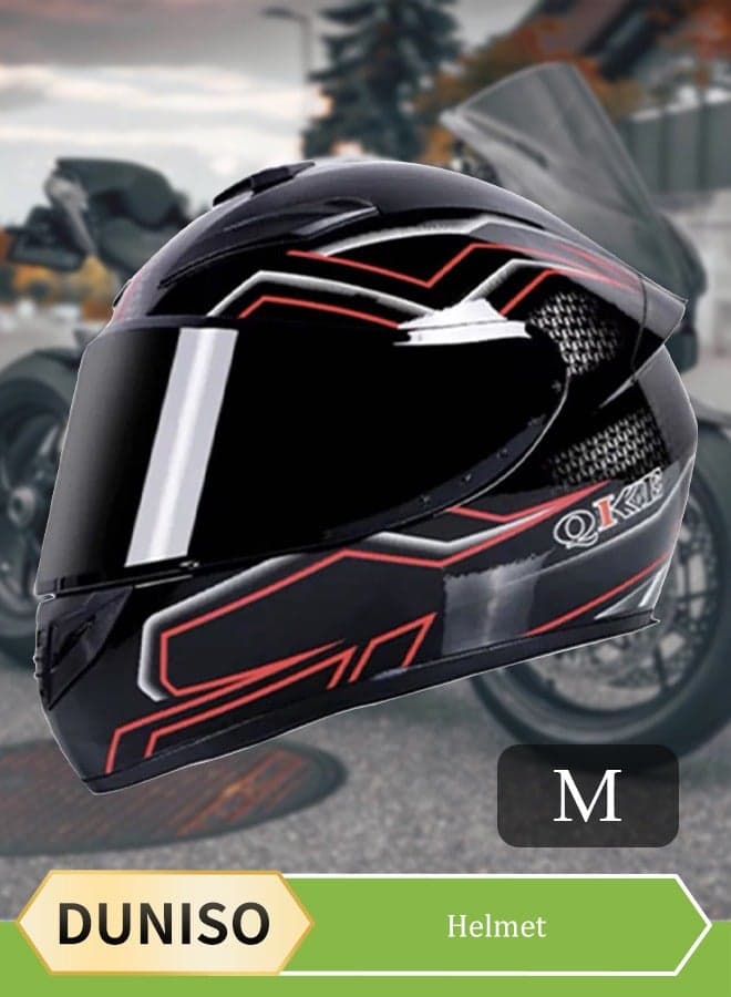 Full face motorcycle helmet, lightweight crash resistant motorcycle helmet, all season cool riding helmet,cycling helmet with black lenses, breathable lining, suitable for both men and women,suitable for riding recreational activities(M)
