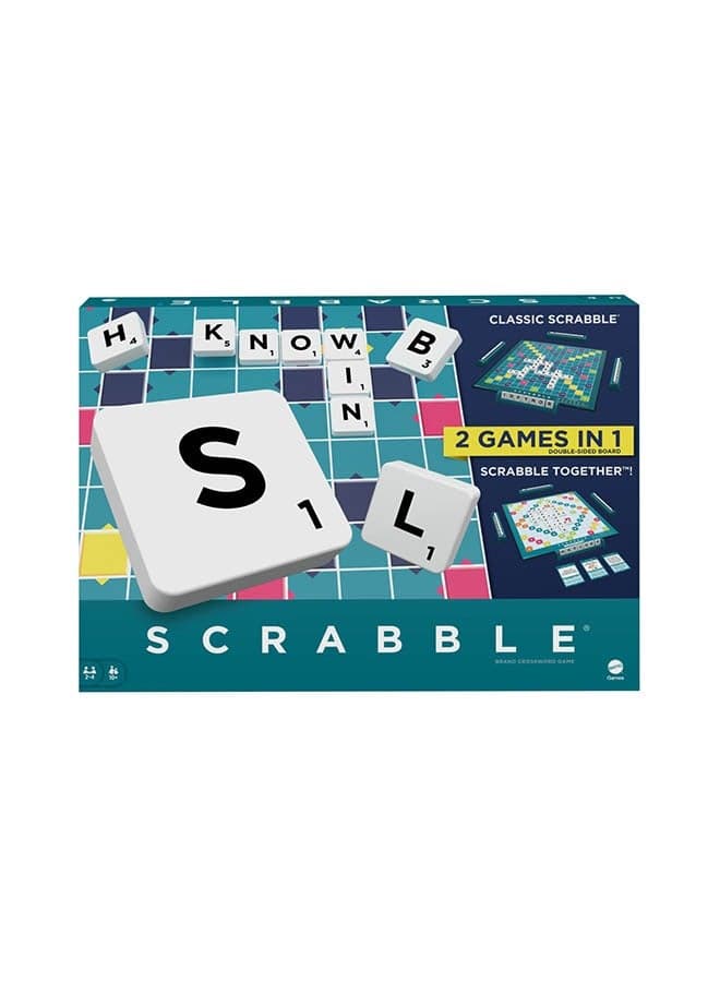 Original Scrabble Two-in-One Game: Classic Scrabble & Scrabble Together for Cooperative Play, Family Word Game, Includes 50 Goal Cards that Teach Scrabble Basics, Ages 8+