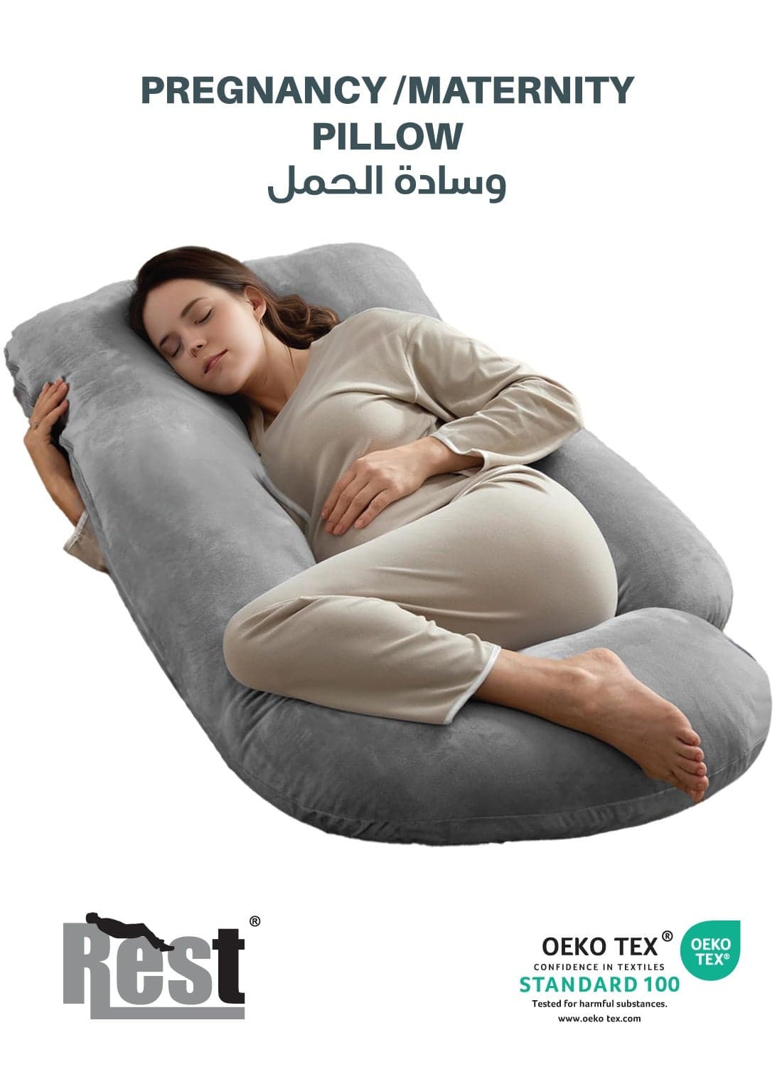 Premium Velvet G Shaped Pregnancy Pillow 70x140cm Maternity Full Body Pillow For Pregnant Women for Back , Hip , Neck and Knee Support with Removal Cover , Grey