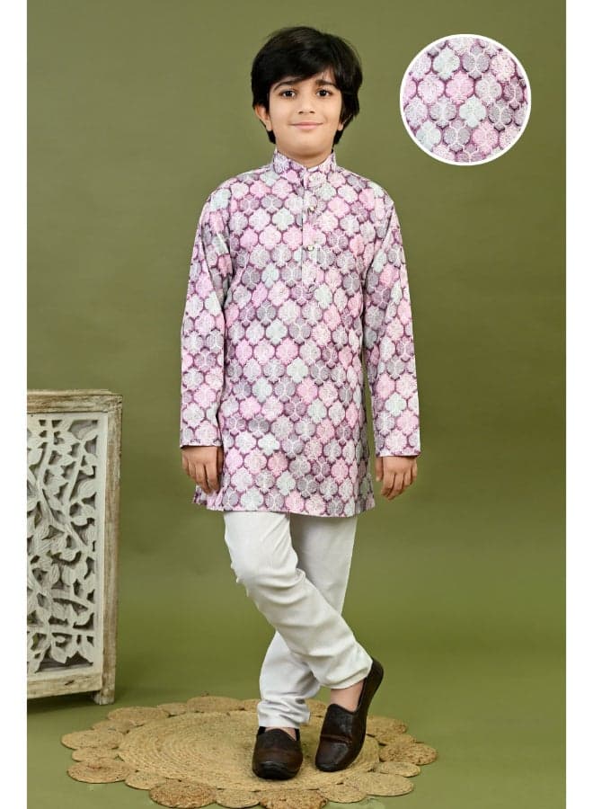 Lavender Cotton Kurta and Pyjama Set for Boys