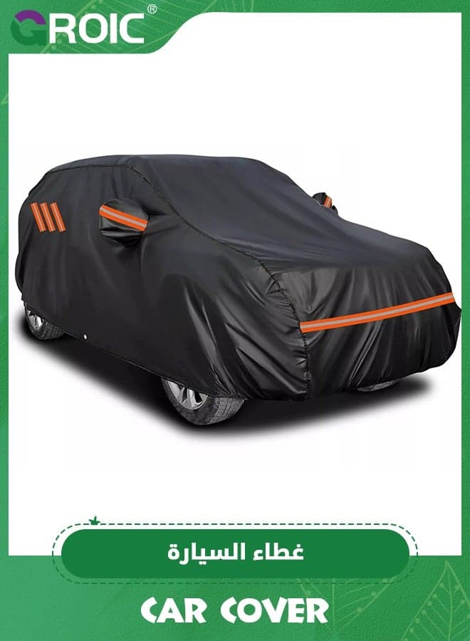 Car Cover, Multi-Layers Waterproof All Weather Car Cover, Outdoor Full Cover Windproof, Sand proof, Rain proof, UV proof Car Covers with Zipper Door with Reflective Strips Protection for SUV, Sedans