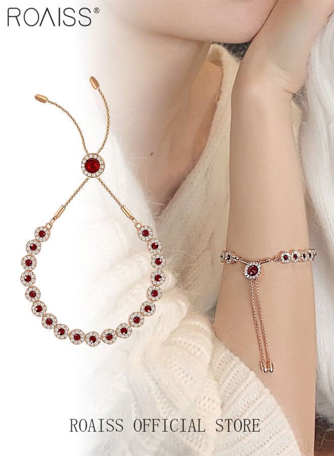 Rose Gold Red Crystal Vintage Bracelet, Trendy Rhinestone Crystal Bracelet, Wedding Bridal Bracelet for Women Girls, Cubic Zircon Adjustable Charms Bracelet for Women