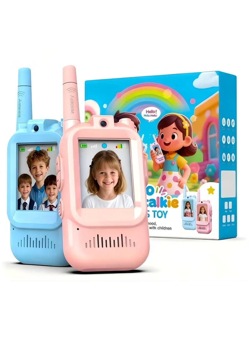 Face-to-Face Video Walky Talkiy for Kids – 2 Pack Rechargeable Video Intercom Toys Set with LCD Screen & Front Camera, Real-Time Video Chat, No SIM Needed & No WiFi Required, Long-Range 20–40MHz Kids Walkiy Talkiyes for Indoor & Outdoor Adventures, Learning Communication Toys for Boys & Girls Ages 3–12, Blue & Pink, USB-Rechargeable, Durable ABS Build, Camping Gear, Birthday & Christmas Gift Set