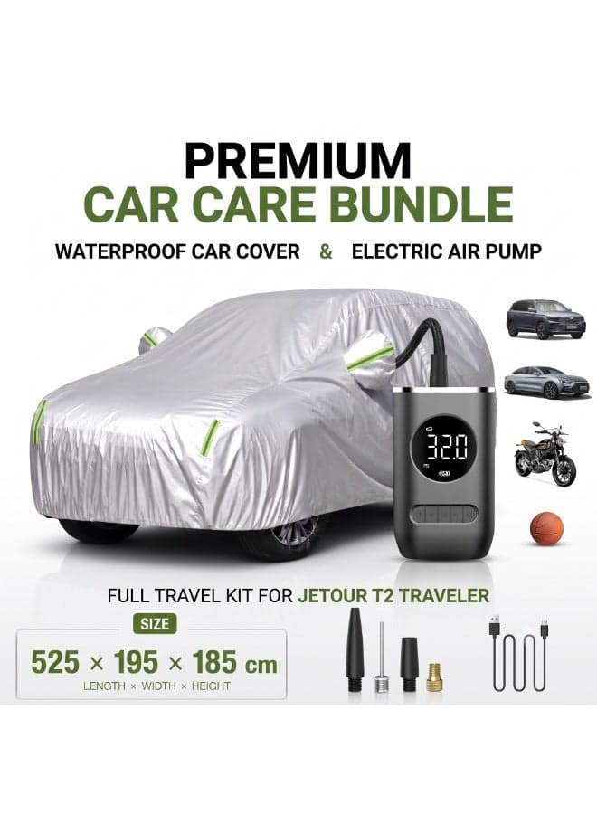 Jetour T2 Car Cover & Portable Electric Air Compressor Bundle – Waterproof 210D Oxford SUV Car Cover with UV Protection, Windproof, Dustproof, All-Weather Outdoor Cover + Digital Tire Inflator Air Pump for Cars, Motorcycles & Sports Balls
