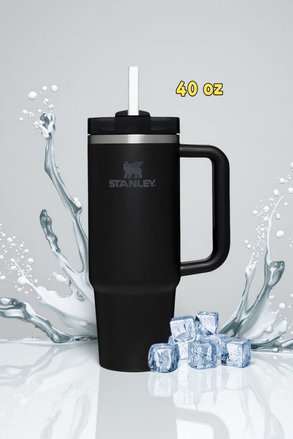 H2.0 Stainless Steel Tumbler with Handle and Straw, 40 oz | Flowstate Three-Position Lid | Travel-Friendly Tumbler Holder | Insulated Stainless Steel Tumbler | BPA-Free | 304 Stainless Steel, Black 2.0