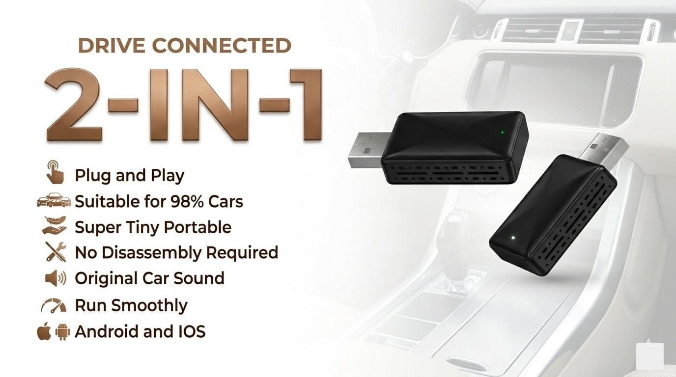 2026 Upgrade ,Wireless Carplay Adapter , Convert Wired to Wireless CarPLay & Android Auto 2-in-1 Adapter For iphone & Android Phone ,Plug & Play , Auto Connect ,No Delay , Support Wi-Fi 6 & Bluetooth 5.4 ,With USB C For iOS 10+ Android 11+ (Black)