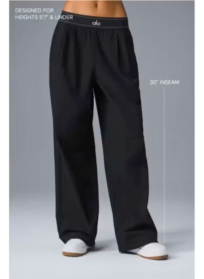 Alo Yoga High-Rise Logo Elastic Waist Yoga Pants - Women's Lightweight Wide-Leg Athletic Trousers with Breathable Fabric for Yoga, Lounge & Casual Wear