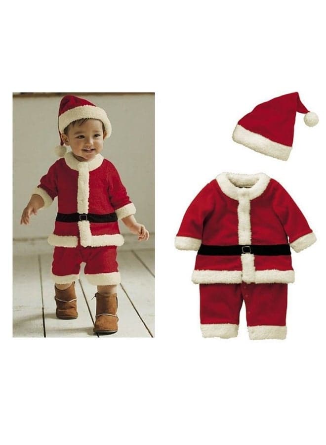 Children's Christmas Clothes (Boy) – Santa Suit with Hat for Kids, Red Velvet Jacket & Pants with Fur Trim, Size 110 cm (4–5 Years)