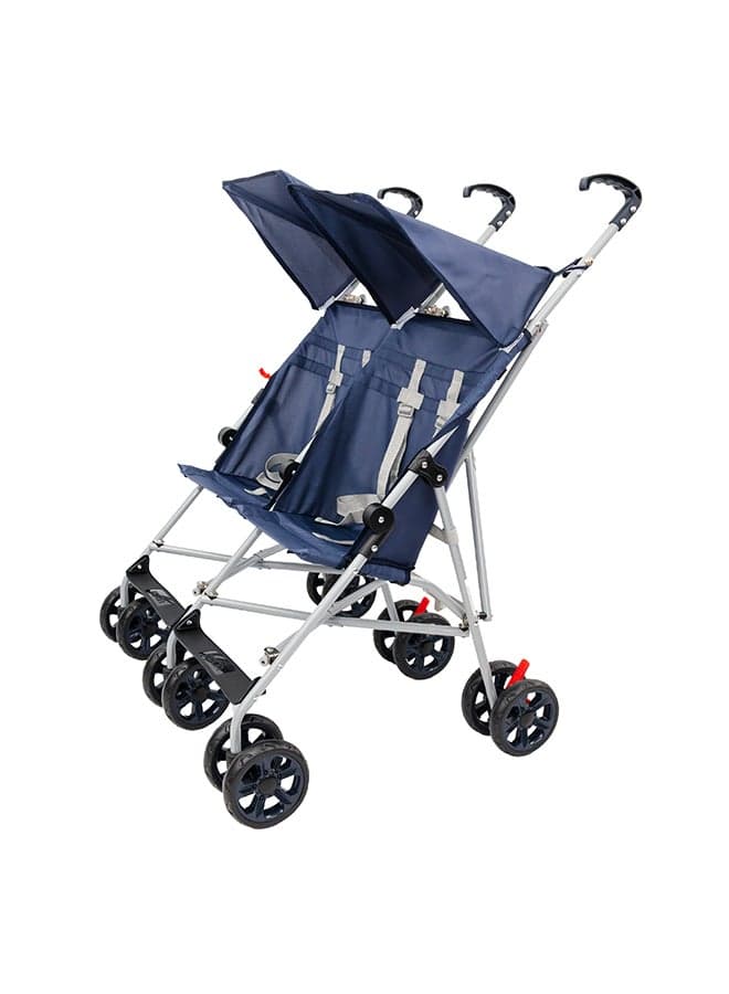 Jet Plus Twin Buggy Lightweight Travel strollers -Umbrella Fold- up to 30Kg, 6m+ - Dark Blue