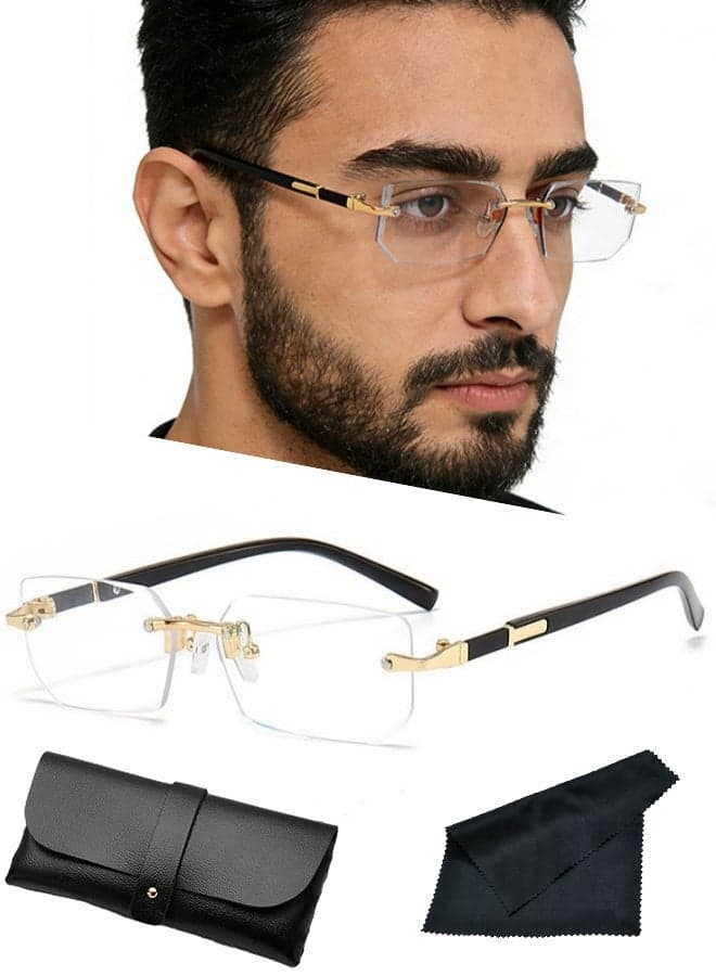 New Rimless Fashion Trend Sunglasses with Glasses Case and Cleaning Cloth UV Protection Unisex Style for Beach Trips Daily Commutes Outdoor Sports Travel Adventures Festive Gatherings Casual Outings,Transparent