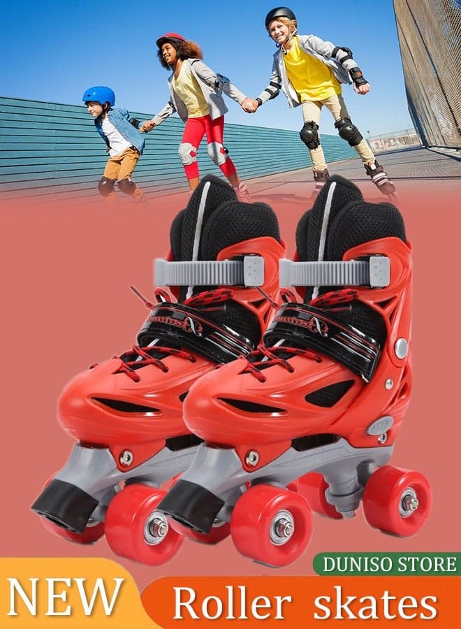 Roller skates, children's indoor and outdoor skating shoes,adjustable size, double row with 4 wheels, suitable for girls and boys (M, suitable for sizes 34 to 37)