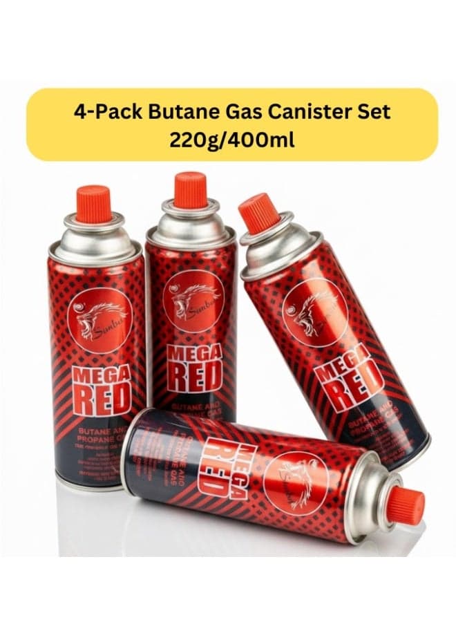 Portable Butane Gas Canister Set 220g/400ml for Camping, Cooking, and Outdoor Adventures, Pack of 4