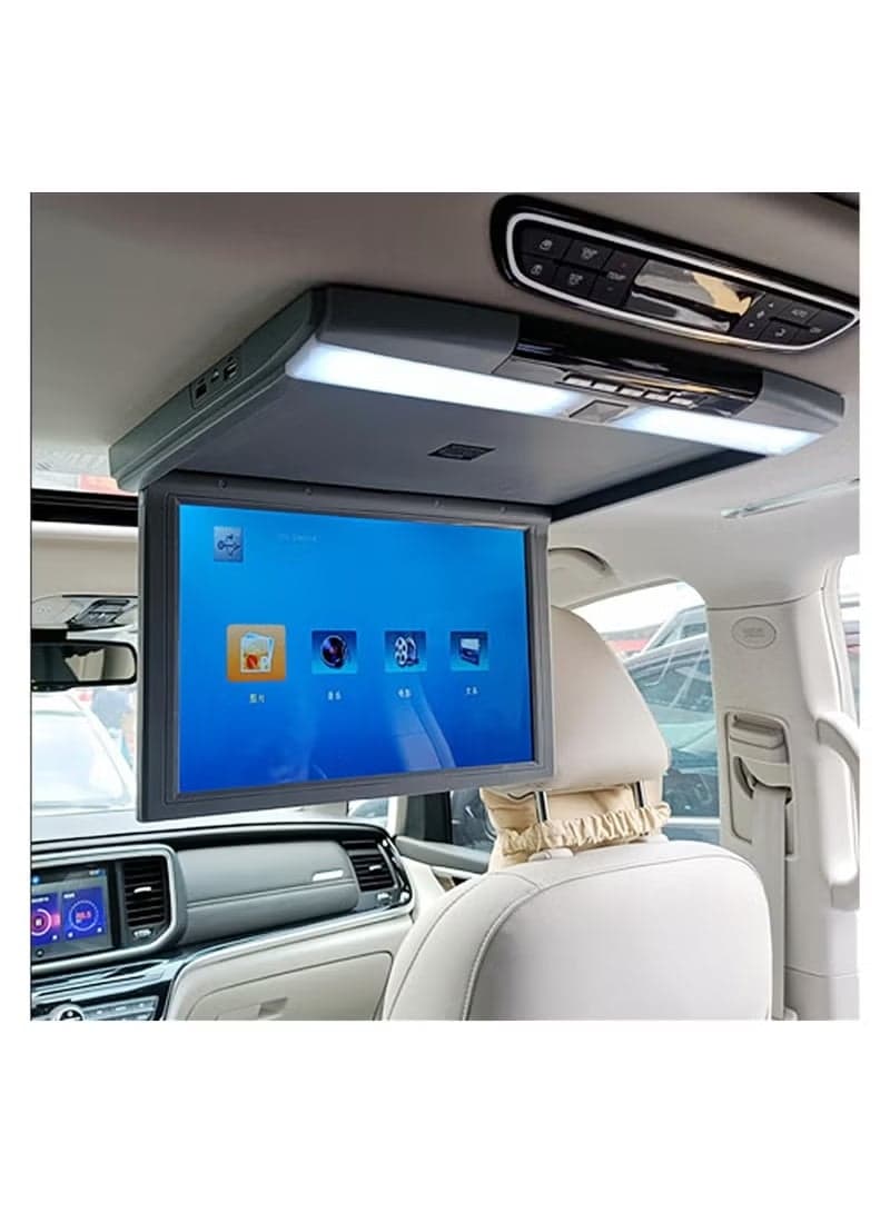 1080P Car Video Player, 12 Inch HD Wide Screen Car Overhead Roof Mounted Monitor Ultra-Thin Flip Down TV for Cars Support FM/IR/USB/SD/HDMI Input