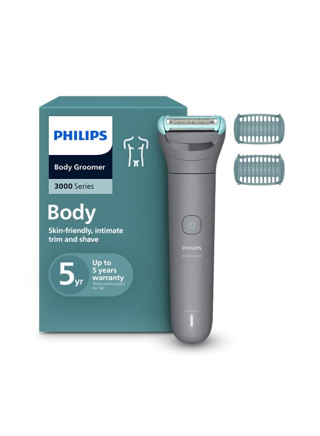 Body Groomer Bg3480/15 | Trim & Shave Body Hair | 100% Showerproof | Skin-Friendly | 2 & 3 Mm Combs | Up To 80 Min Cordless | Battery Indicator | USB Charging grey