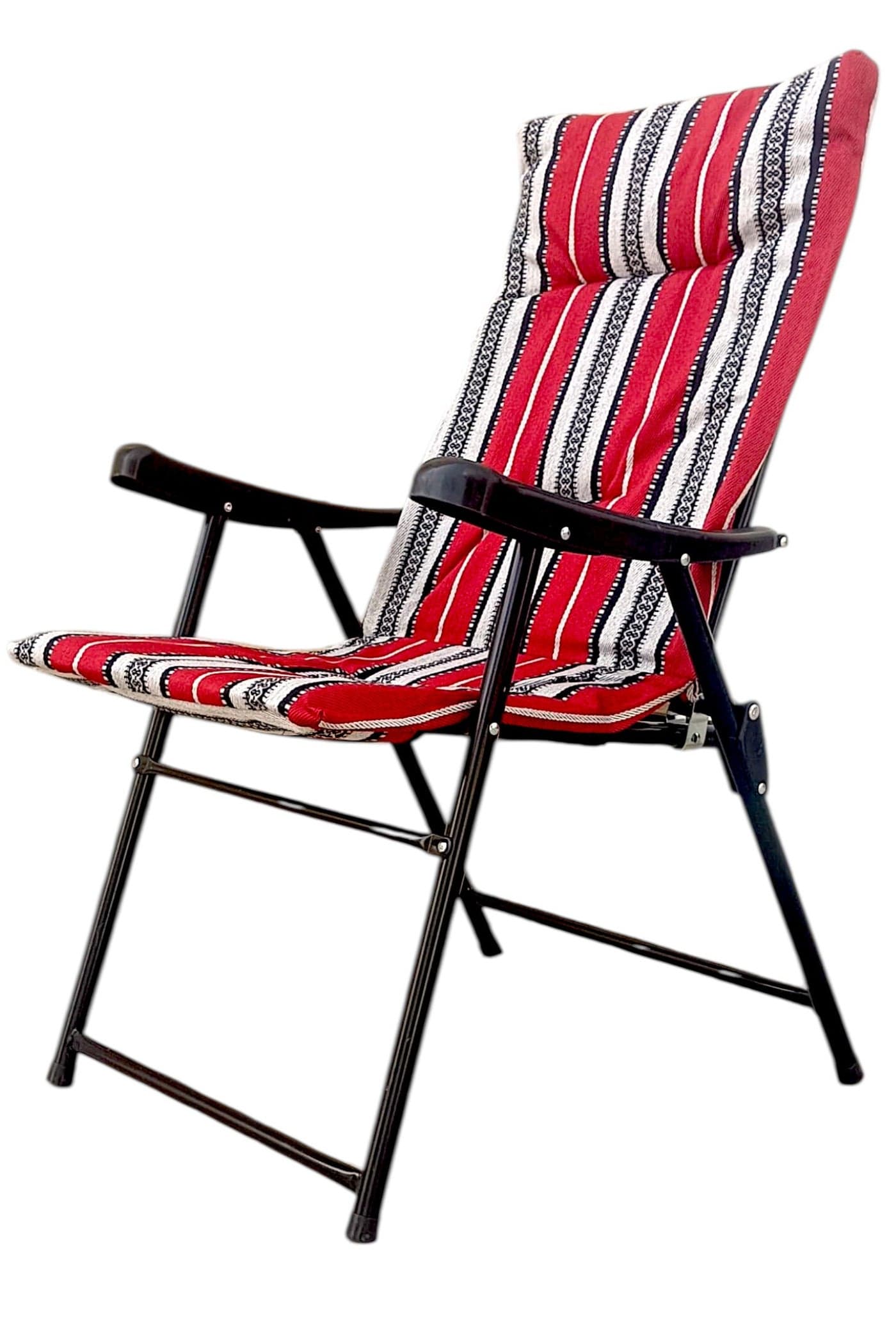 Folding Camping Chair with Cusion Premium Quality | Sadu Chair | Beach Chair | Garden Chair | Fishing Chair | Travel Chair | Picnic Chair-Premium Arabic Traditional Sadu Camping Chair – Durable Padded Cotton Cushion Seat with Cozy Armrests – Foldable Majlis Style for Desert Travel, Outdoor Picnics, BBQs & Cultural Gatherings