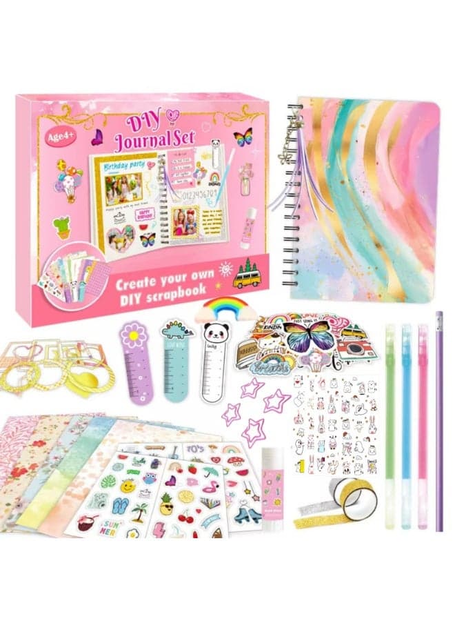 Toys for Ages 4-14 Girls Gifts: DIY Journal Kit for Tween Teen Girls 4 5 6 7 8 9 10 11 12 13 14 Year Old - Scrapbook & Diary Art Crafts Kit, Journaling Art Crafts Kit, Birthday Gifts for Kids Age4+