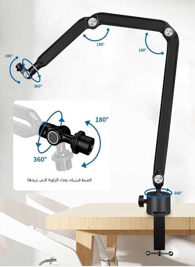 Professional Gooseneck Mic Stand - Heavy Duty Adjustable Desktop Microphone Holder with Secure Clamp Mount | Flexible Boom Arm for Podcast, Streaming, Gaming (Black)