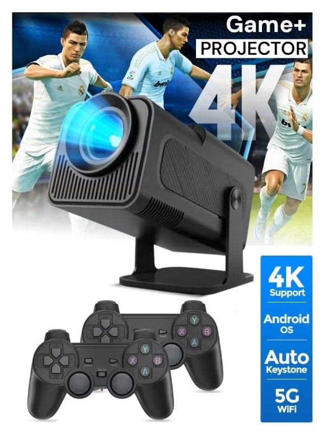 Borrego Smart5 Mini Projector With 2 Game Consoles and Built in 10000 Games, Auto Keystone Correction, 4K 1080P Support Portable Projector, 150 ANSI 2.4/5G WiFi, Android 12.0, 130 Inch Screen Outdoor Home Video Projector