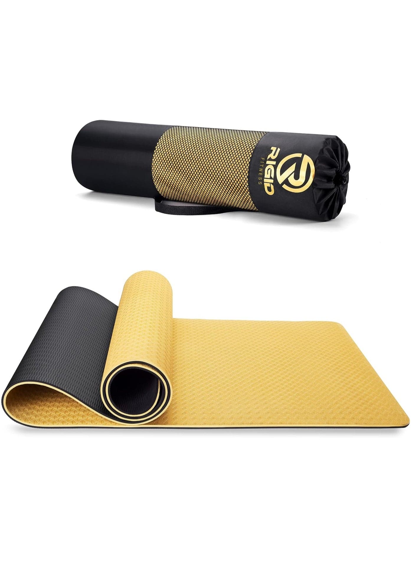 Thick Yoga Mat - Knees Supportive Double Colors Mat for Fitness, Home & Gym Exercise Fitness Mat - Non-Slip Yoga Gym Mat with Carrying Bag - 183*66cm (8mm Thick) Gold/Black