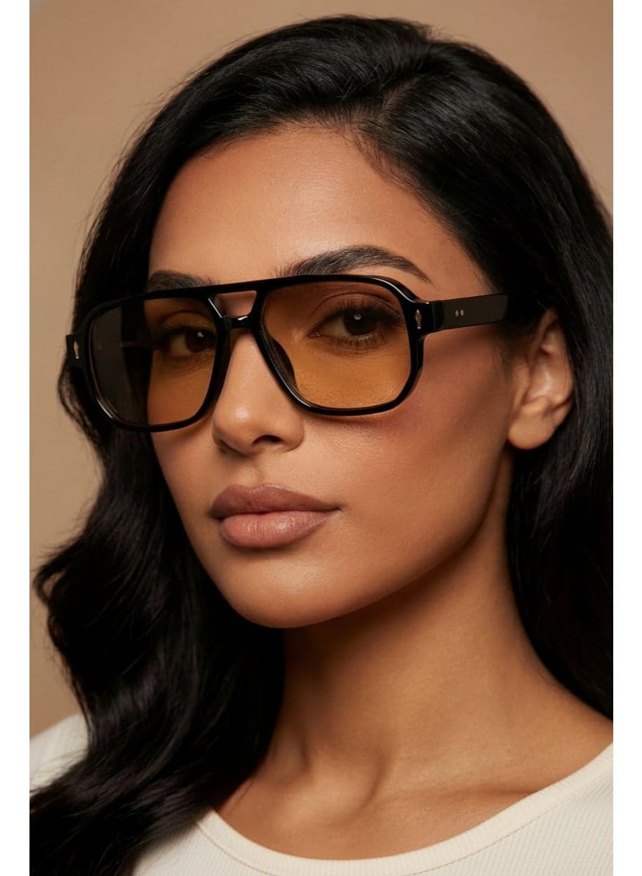 Square Sunglasses with UV400 Protection – Black Frame with Brown Lens