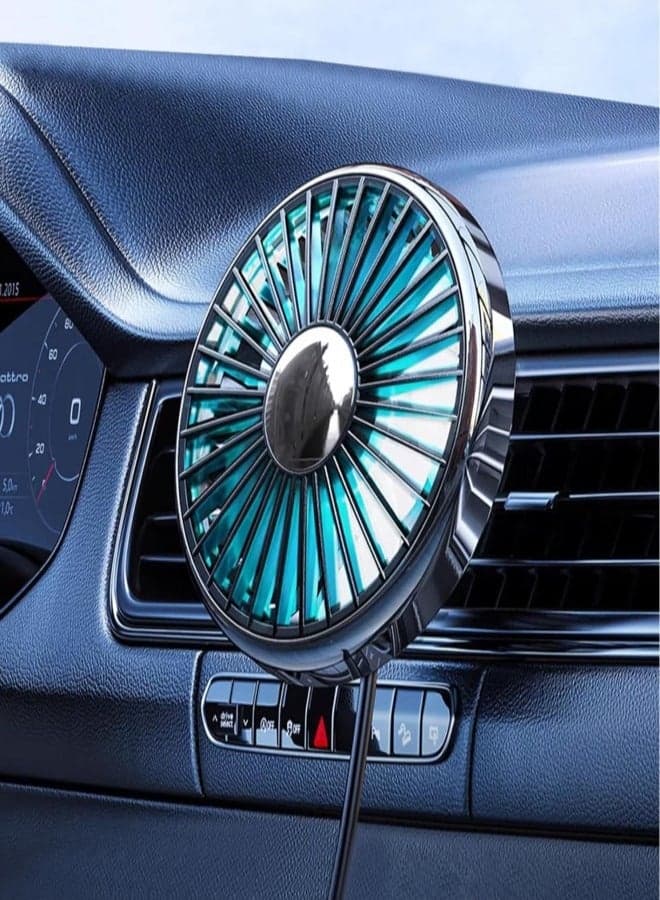 USB Car Fan for Air Vent Mounted with Colorful Light, 360° Rotatable Portable Clip Fans That Blow Cold Air, Small Cooler Mini Fan Silent