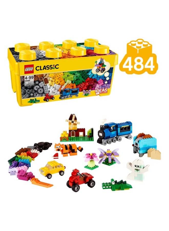Classic Medium Creative Brick Box, Easy Toy Storage, Colourful Bricks Building Lego Toy Set, Includes Wheels, Windows, Eyes And A Green Base Plate, Perfect For Kids, Boys & Girls Aged 4 Plus Years Old (484 Pieces) 10696
