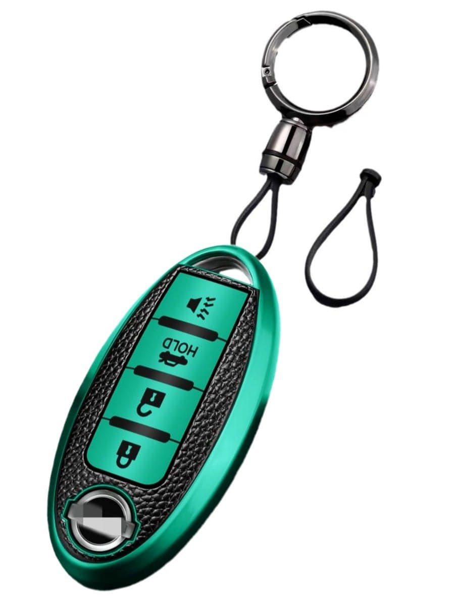 OUYoo For Nissan Key Fob Cover, for Nissan Altima Accessories Maxima Rogue Armada Pathfinder Infiniti Premium Soft TPU Full Cover Smart Remote Keyless Key,With key chain(4 Button only) (Green)