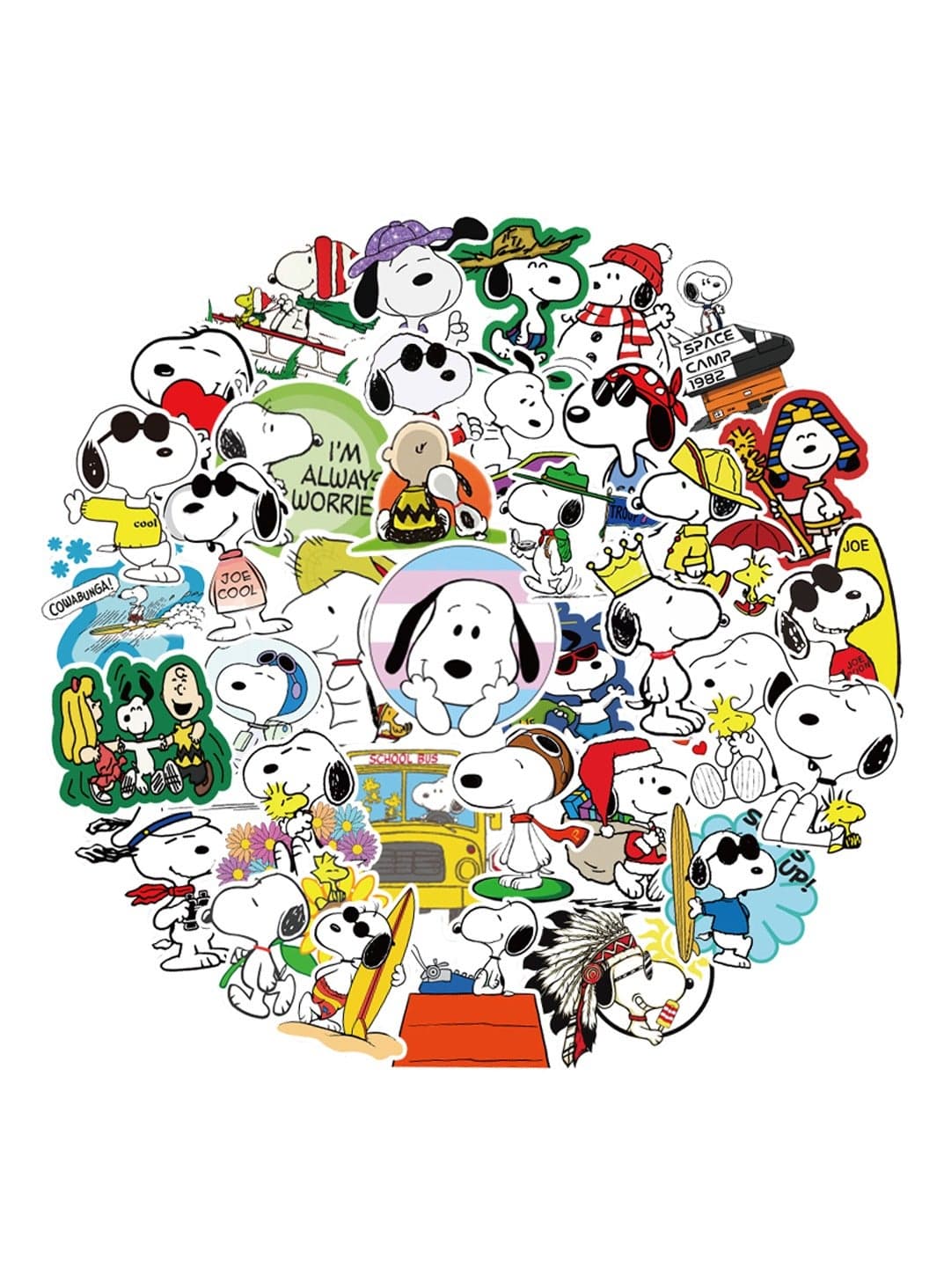 50-Piece Snoopy Stickers Cute Cartoon Stickers Waterproof Vinyl Stickers for Laptop