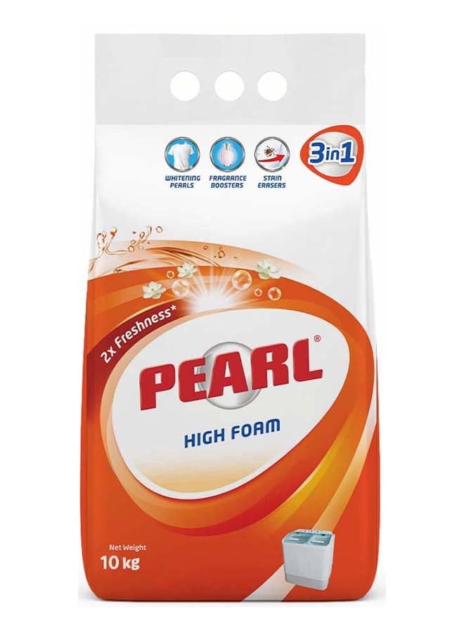 Pearl Laundry Detergent Powder High Foam Original 10kg Promo Pack Bag Whitening Pearls Powerful Stain Removal for Semi Automatic Use 10 Kg