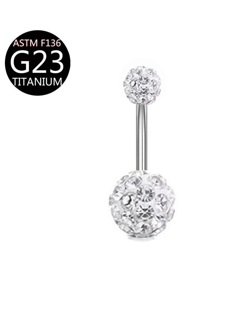 G23 Titanium Navel Button Ring – Ball Design Silver Zirconia Belly Piercing Ring, Medical-Grade Stylish Silver Body Piercing Jewelry for Women