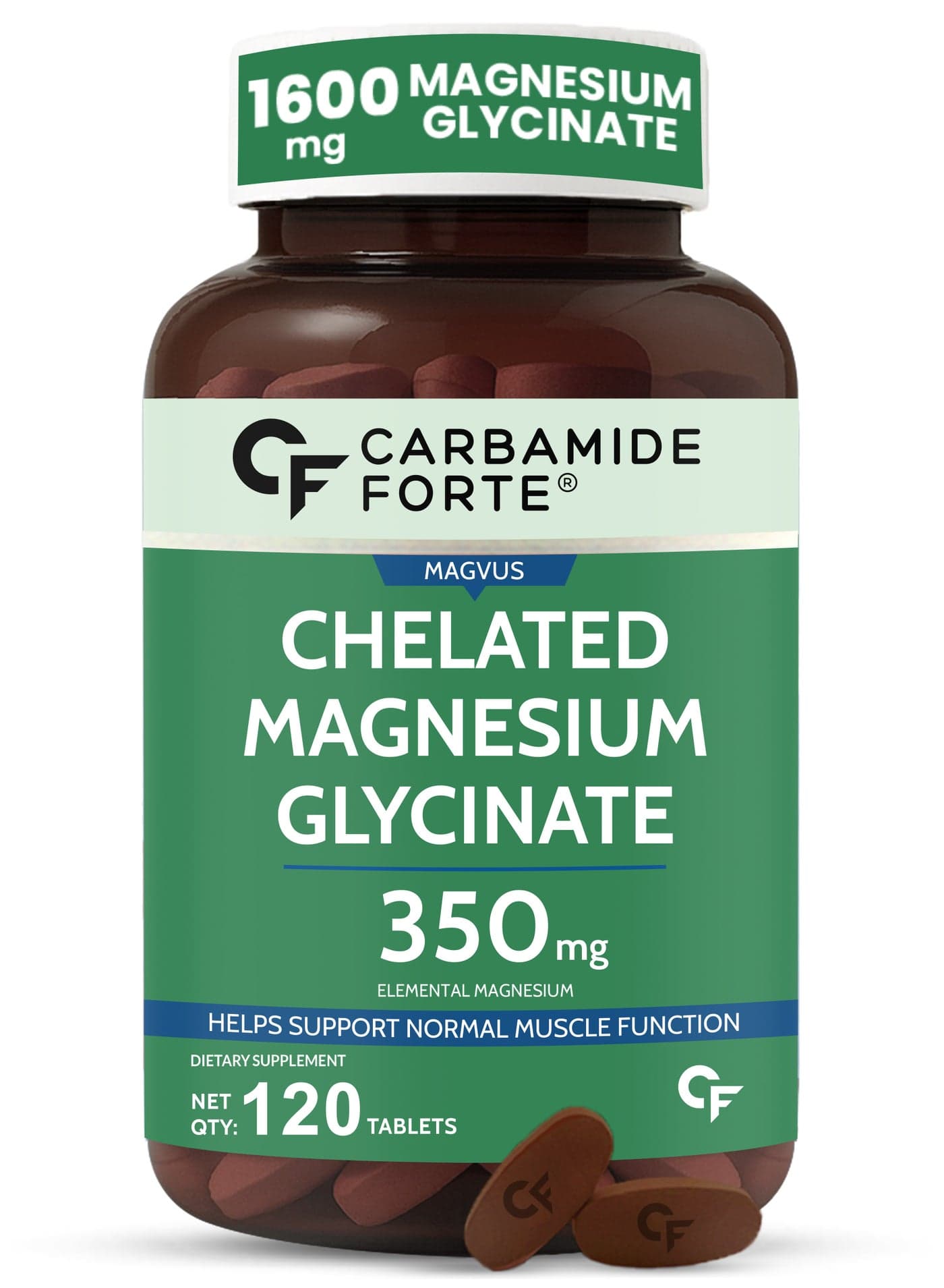 Carbamide Forte Chelated Magnesium Glycinate Supplement 1600mg | Elemental Magnesium 350mg Per Serving | Magnesium Supplement Supports Muscle Recovery & Better Sleep - 120 Tablets