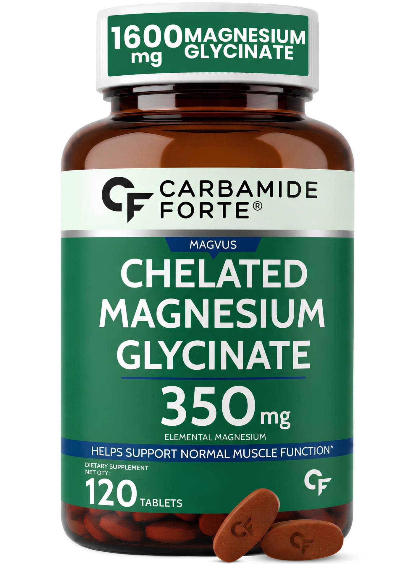 Carbamide Forte Chelated Magnesium Glycinate Supplement 1600mg | Elemental Magnesium 350mg Per Serving | Magnesium Supplement Supports Muscle Recovery & Better Sleep - 120 Tablets