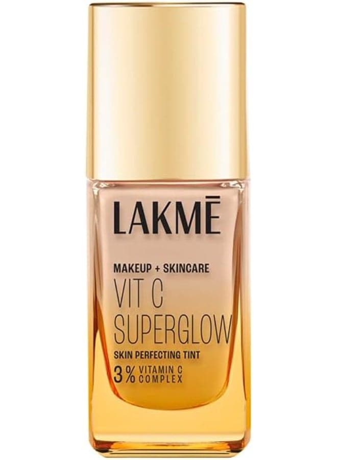 Makeup+Skincare VitC Superglow Skin Perfecting Natural Liquid Tint, Medium Coverage, Warm Sand W160, 25ml (All Skin Type)
