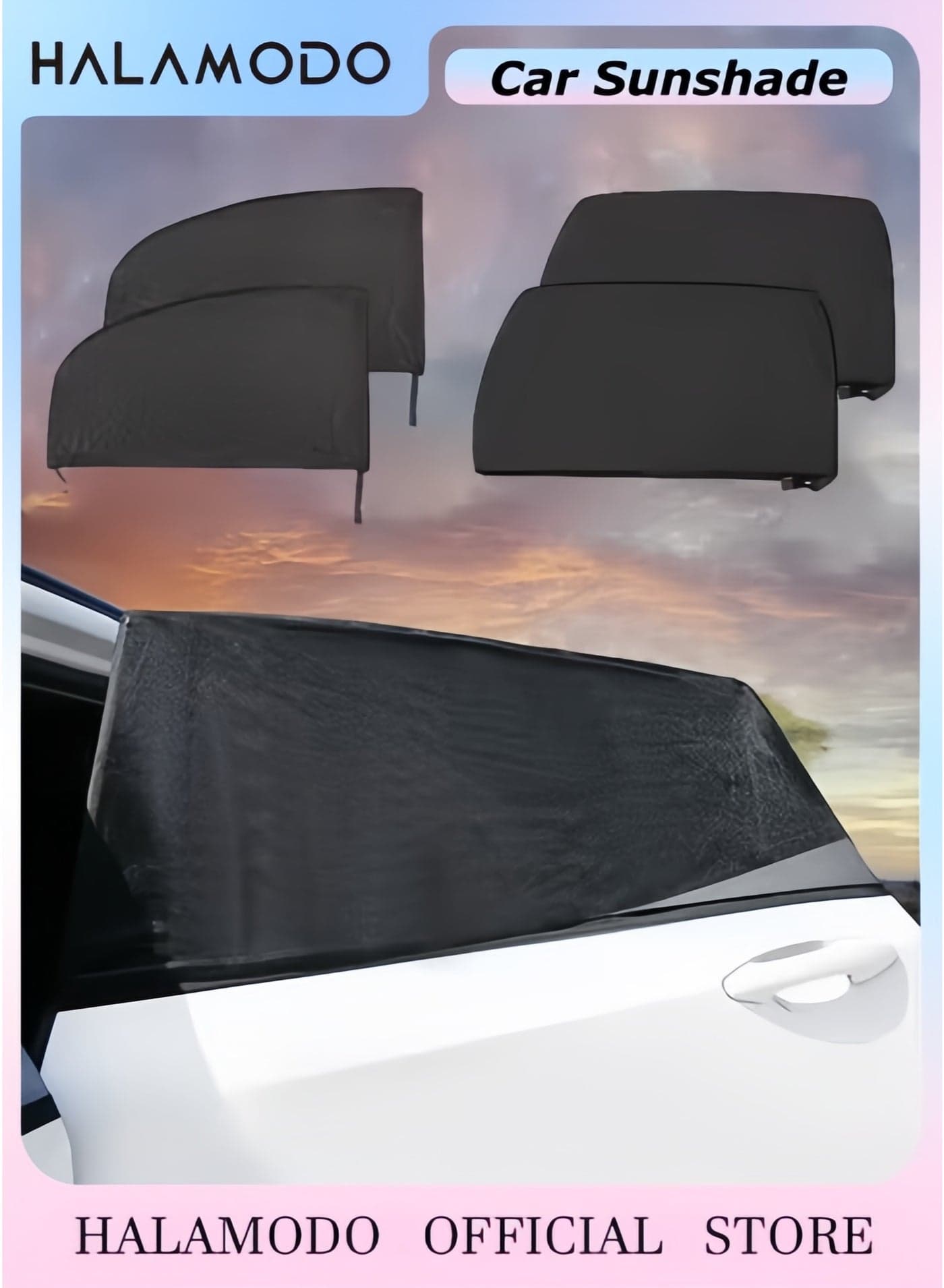 4PCS Car Front Side Window Shades, Zipper Breathable Side Sun Mesh, Super Stretchy Mesh Car UV Protection Window Screen Mosquito Net,Suitable for Most Cars