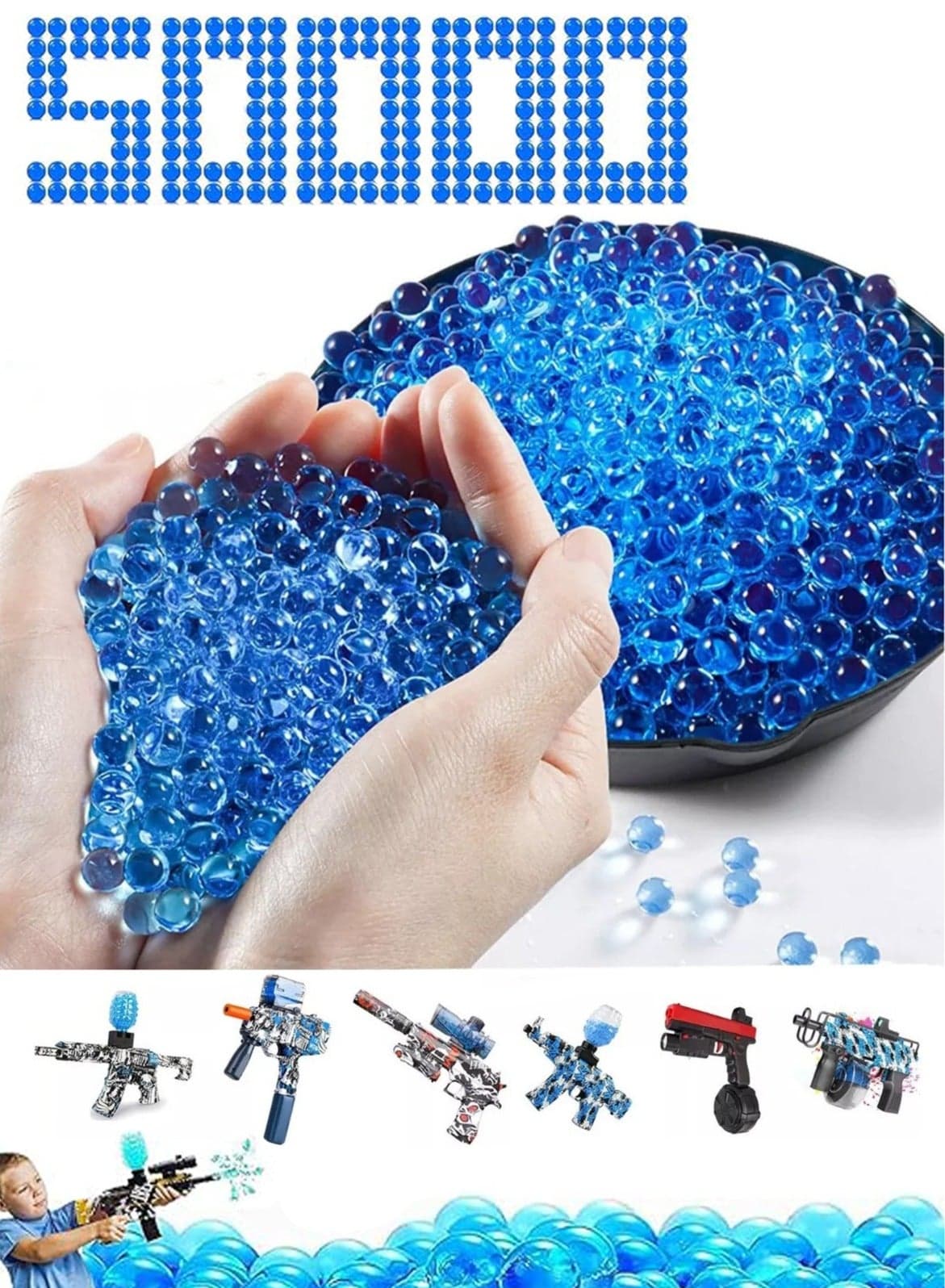 Gel Blaster Beads (50000pcs), 7-8mm Water Beads Gel Balls Bullets Made of Non-Toxic Water Ball Compatible with Splatter Ball Gun, Blue