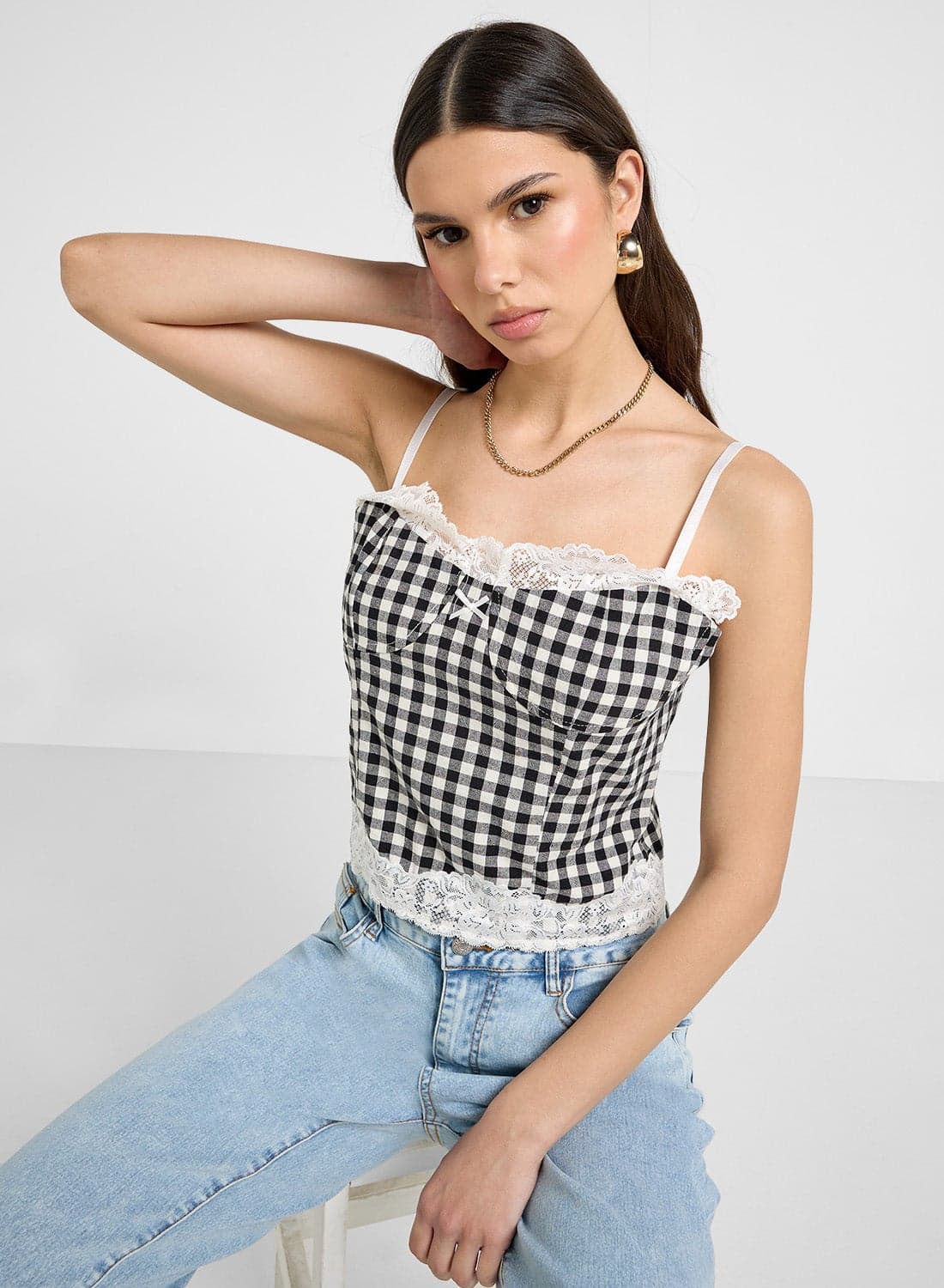 Lace Detail Gingham Cami