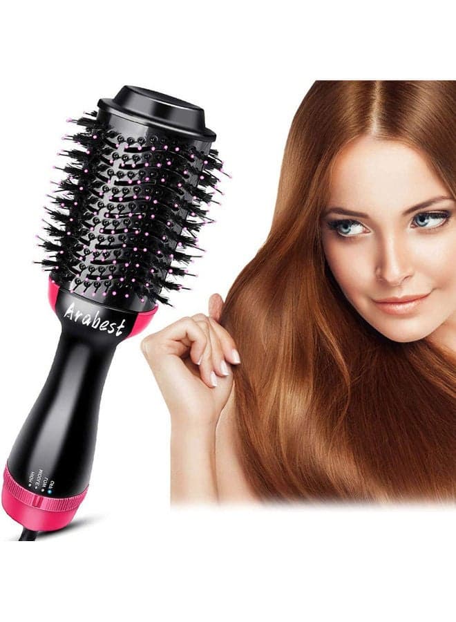 Electric Professional Straight Curling Hair Dryer Comb Black/Pink