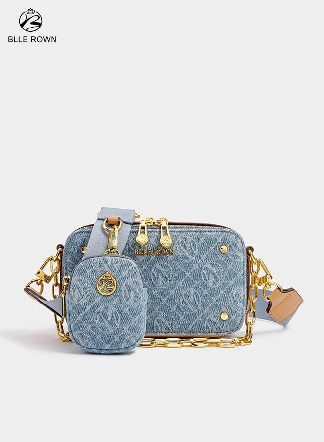 2PCS Luxury Women Handbag Elegant Ladies Bag Shoulder and Crossbody Tote with Golden Chain Double Zipper Chic Design and Matching Mini Purse