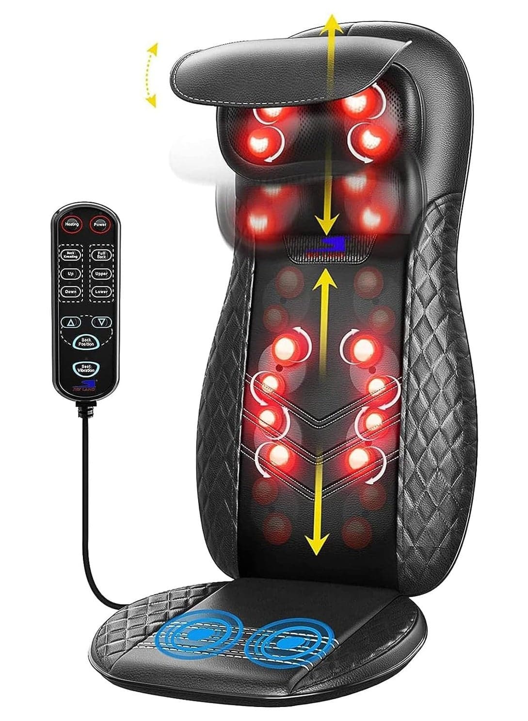 SKY LAND Neck & Back Massager with Heat, Full Back Kneading Shiatsu or Rolling Massage, Adjustable Intense Vibration Massage Seat Pad with Height Adjustment -EM-5227