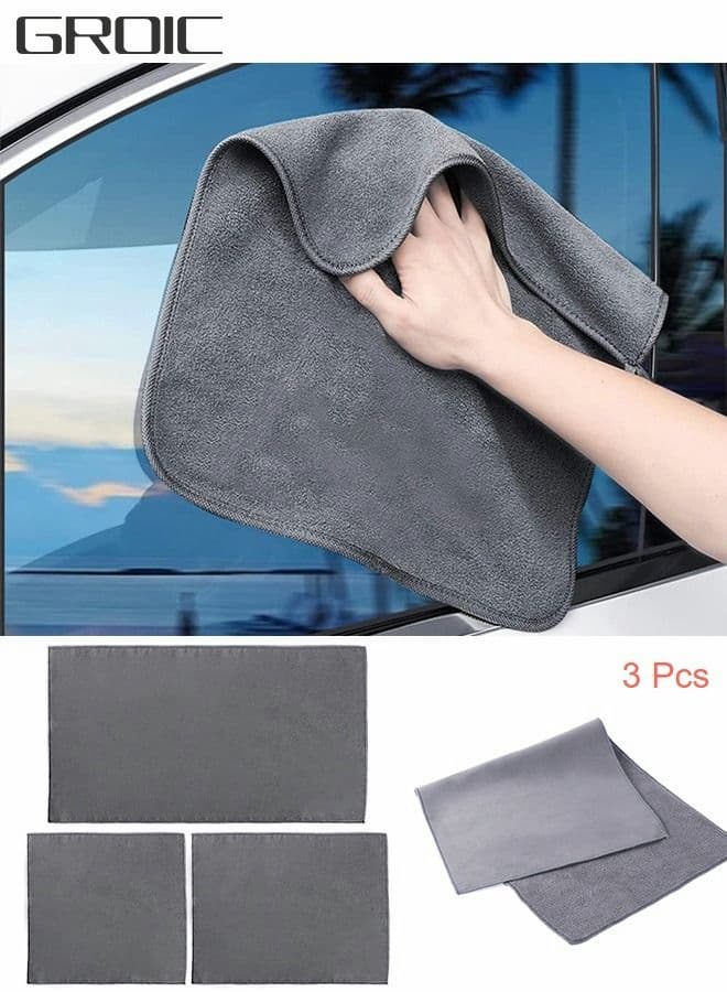 3 Pack Microfiber Chamois Cloth for Cars Professional-Grade Car Wash Towel Double-Sided Absorbing Water Without Hair Loss Thickened Towel (Grey 3 Size)