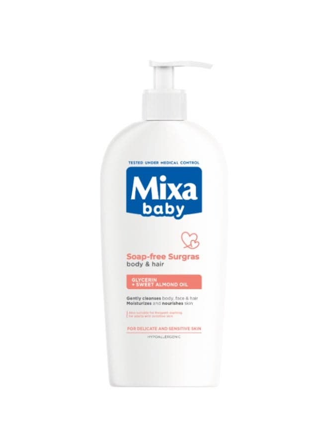 Baby Soap Free Sugar For Body And Hair With Glycerin + Sweet Almond Oil Gently Cleanses Body , Face And Hair Moisturizes And Nourishes Skin 400ml