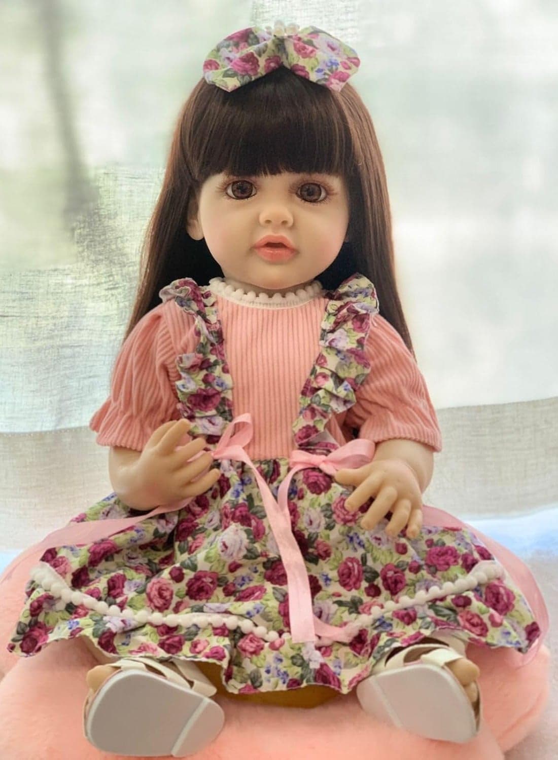 22-inch Cm Reborn Baby Doll Soft Full body Silicone Newborn real like Baby Doll Girl Toy- CH1 (Pink outfit 005)